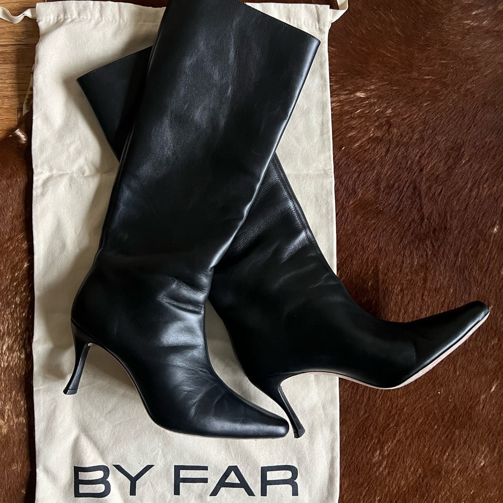 BY FAR Stevie 42 Black Smooth Calf Leather Knee Boots - Picture 6 of 7